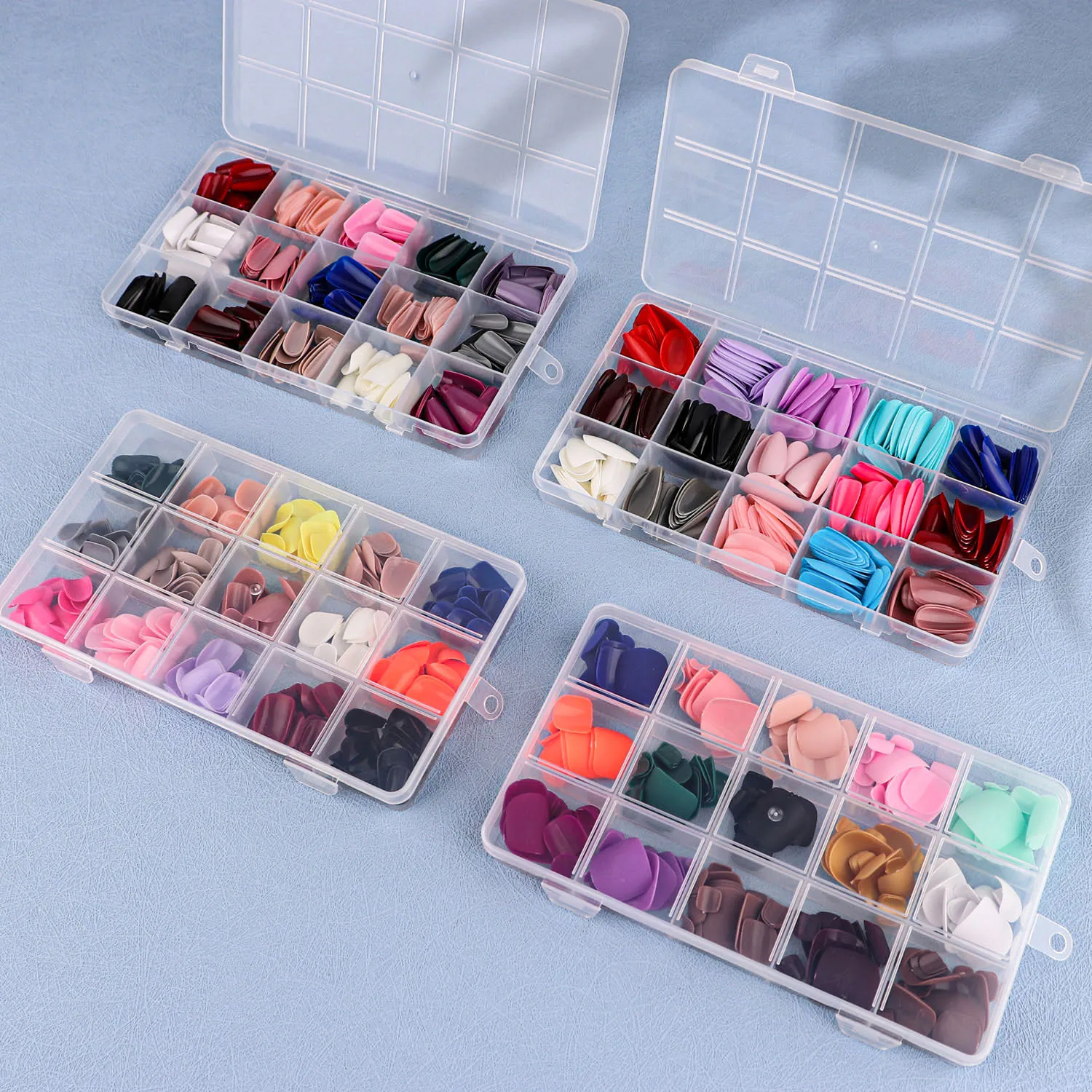 

15Grids French Fake Nails Reusable White Pink Colorful Press-On Nails Art Tips Artificial Square Long Coffin Extension Nail Tool