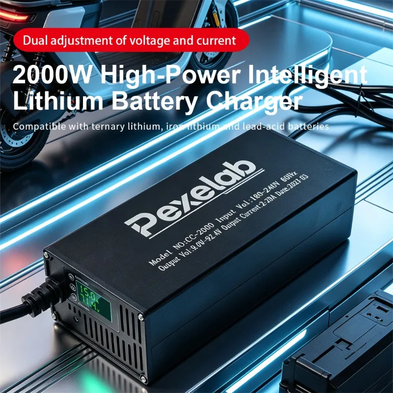 Фото Зарядное устройство для LiFePO4 литиевых аккумуляторов 13S LCD 220V 54.6V 1A-10A с интеллектуальной регулировкой тока для погрузчиков и поломоечных машин, с вилками UK, US, EU, AU №3