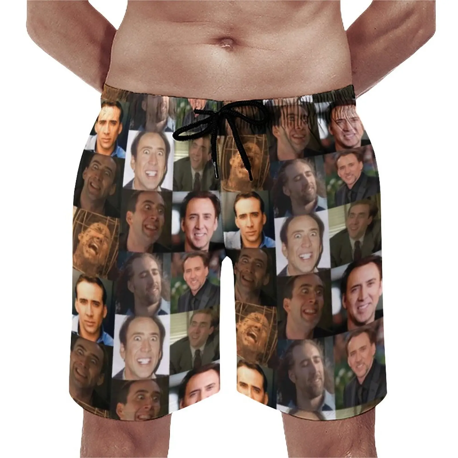 

Meme Collage Gym Shorts Nicolas Cage Vintage Board Short Pants Male Pattern Sports Quick Drying Swimming Trunks Gift Idea