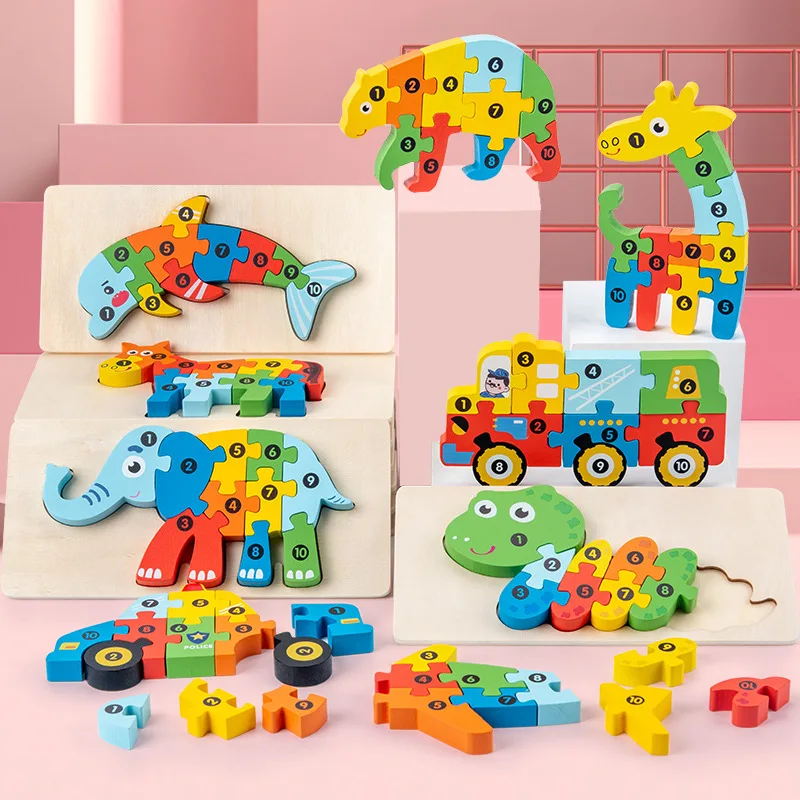 

Wooden Preschool Early Education 3D Puzzle Building Blocks Animal Traffic Cognitive Puzzle Baby Intelligence Development Toys
