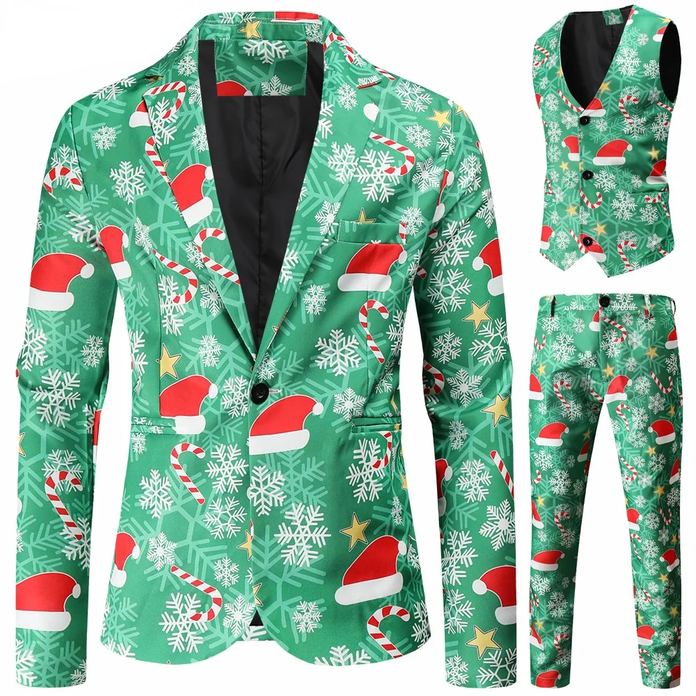 Traje de moda para hombre, chaqueta, pantalones y chaleco, de alta calidad, para Navidad y adultos