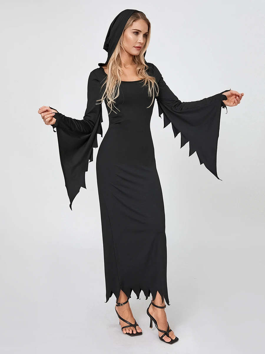 

Women Gothic Costumes Dress Vintage Steampunk Cosplay Hooded Fairy Gown Witch Dress Halloween Carnival Party