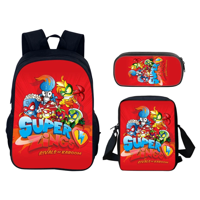Фото Super Zings, комплект из 3 предметов, рюкзак 40 см/15,7 дюйма, прочные школьные сумки, сумка на плечо, пенал, сумки для компьютерных книг, детский день рождения №1