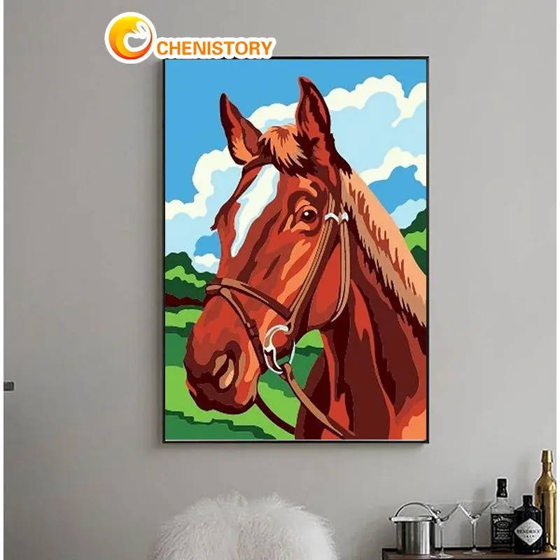 

CHENISTORY Oil Painting By Numbers Cartoon Horse Drawing On Canvas Pictures By Numbers Animal Number Painting Artwork