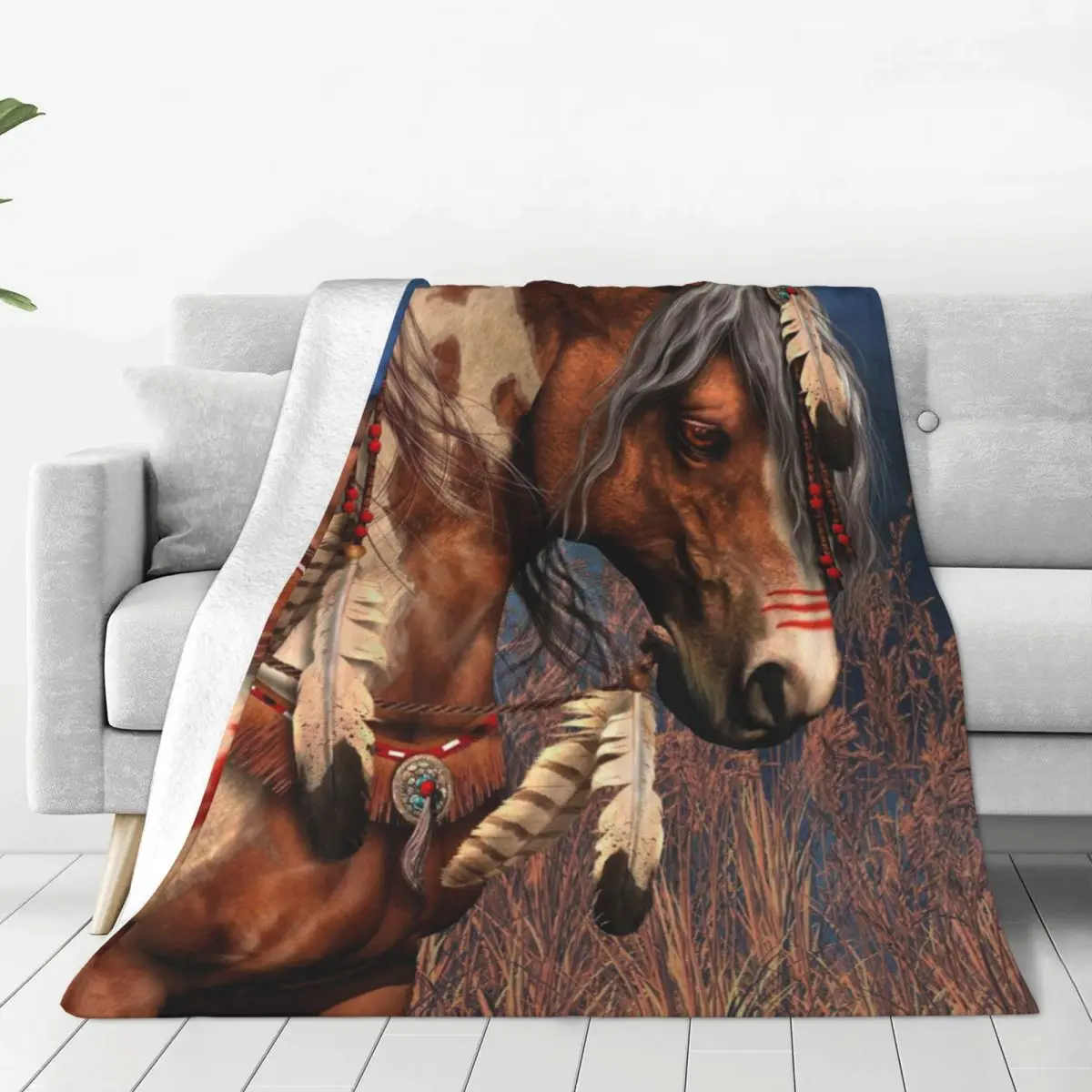 

Spirit Indian War Horse Soft Flannel Throw Blanket for Couch Bed Warm Blanket Lightweight Blankets for Sofa Travel Blanket
