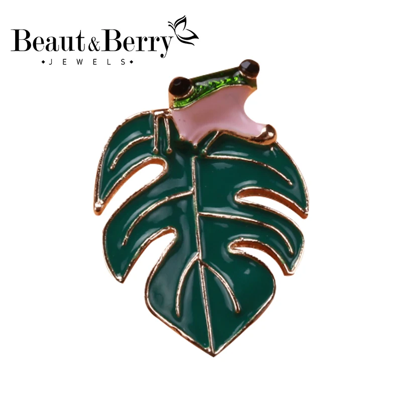 

Beaut&Berry Enamel Frog Brooches For Women 2-color Leaf Animal Party Causal Brooch Pins New Year Gifts
