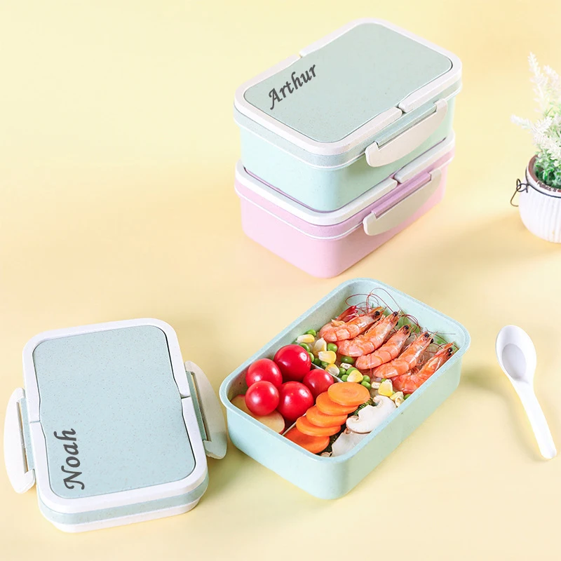 Personalized Customizable Name Wheat StrawThree-frame Korean Double-layer Lunch Box Portable Food Storage Box