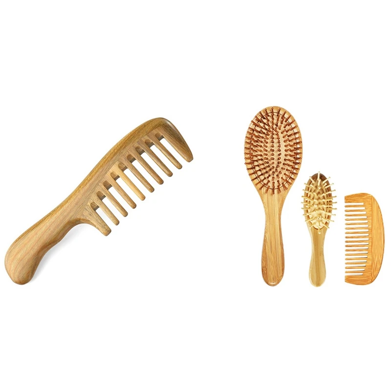 

4Pcs Natural Bamboo Hair Brush Bamboo Bristles Pin Massage Comb Improve Hair Growth Prevent Hair Loss Dandruff Scalp