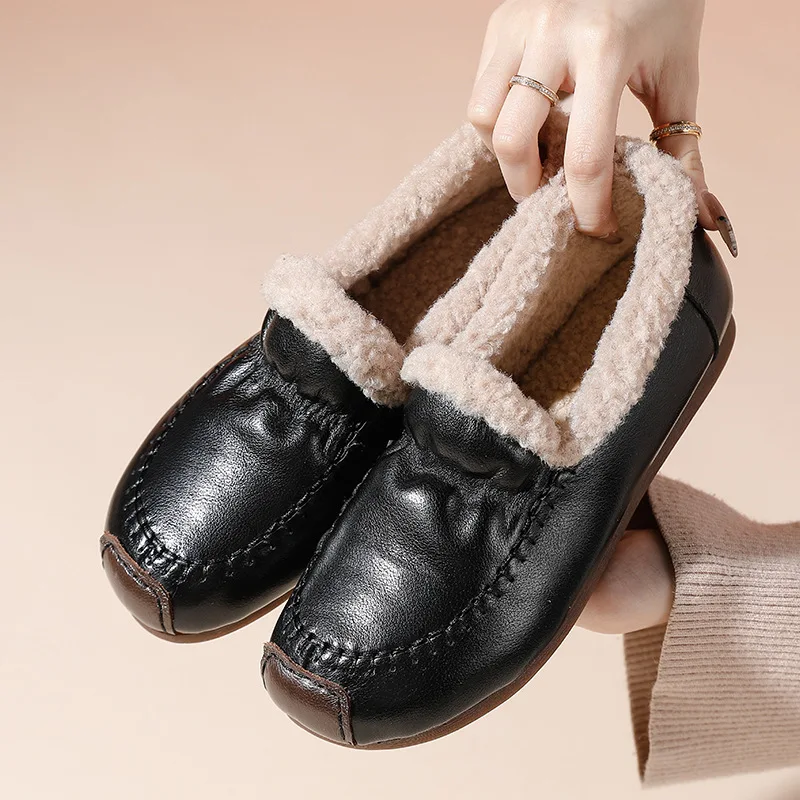 

Зимние Модные брендовые ботинки из мягкой кожи, женские лоферы на плоской подошве, женские брендовые теплые ботинки из 100% натуральной кожи ...