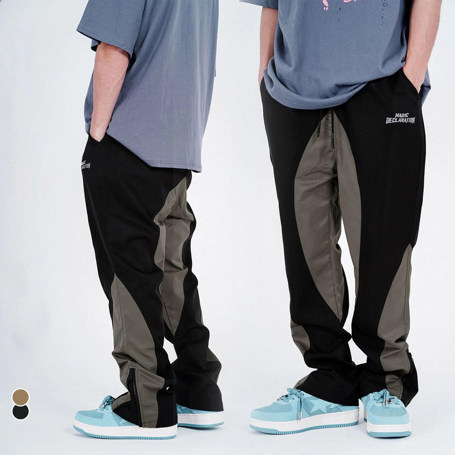 

New retro color-blocking casual trousers for men and women's summer versatile loose fashion straight pants