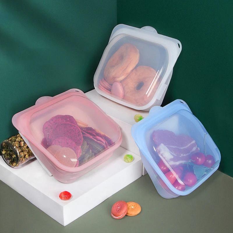 

Reusable Silicone Storage Bags Leak Proof Freezer Bags Kitchen Storage Food Vegetable Meat Fruit Transparent Box