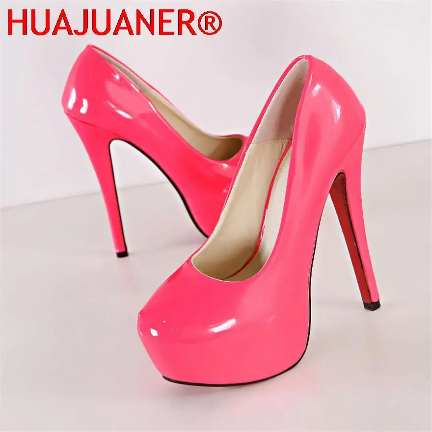 

Large Size 38-45 Concise High Platform Party Shoes Sexy Shallow Women Pumps Fashion Patent Leather High Heels 14cm Shoes Women's