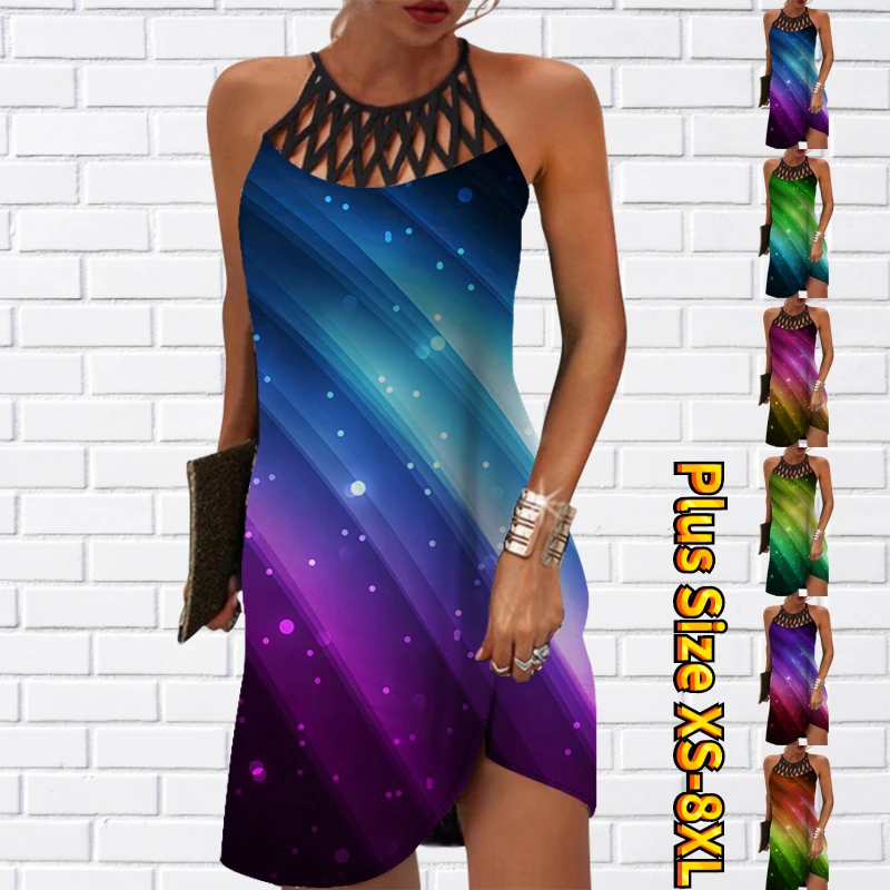 

2023 Summer Women's Everyday Street Crew Neck Party Dress New Design Print Knee-length Skirt Slim Skirt Fashion Dress XS-8XL