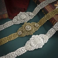 silver color caucasus wedding bridal belts with flower rhinestone luxury long chain wedding belt crystal arabic caftan belts