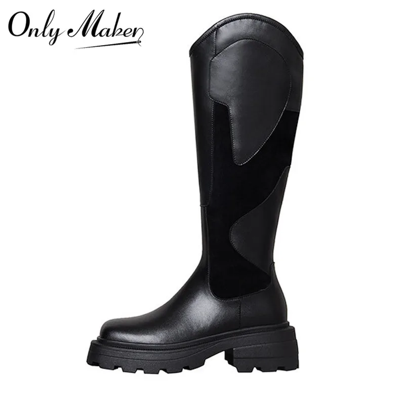 

Onlymaker Women Knee High Boots High Heeled Autumn Winter Warm Woman Motorcycle Snow Fashion Female Boots 2022