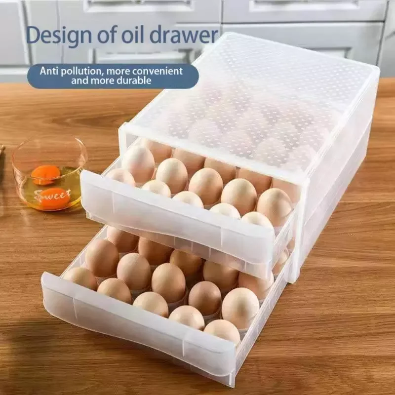 

Grids Household Egg Storage Box Drawer Type Refrigerator Storage Box Plastic Transparent Dumpling Box Double Layer Egg Tray