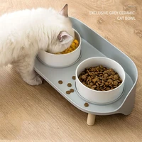 cat double bowl puppy ceramic bowl anti overturn pet feeding water dispenser dog food basin removable overhead feeding basin