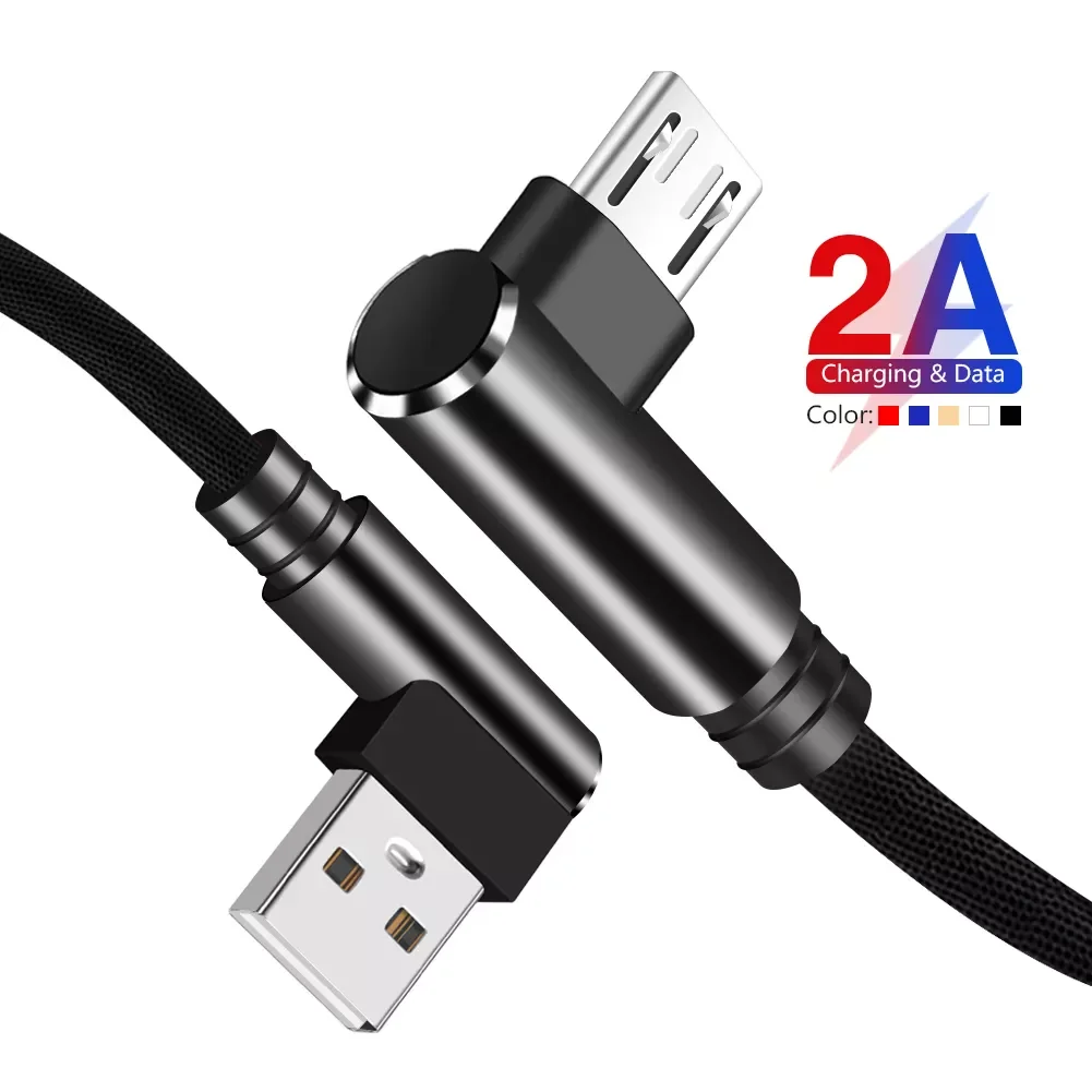 

27cm 1m 1.5m 2m 3m 2A 90°double Elbow Fast Charging Micro Usb Cable High Speed For Samsun Huawei Nokia PS4 Controller