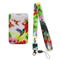 fashion bird and flower womens lanyard id badge holder cute name card holders with cool neck rope drop shipping
