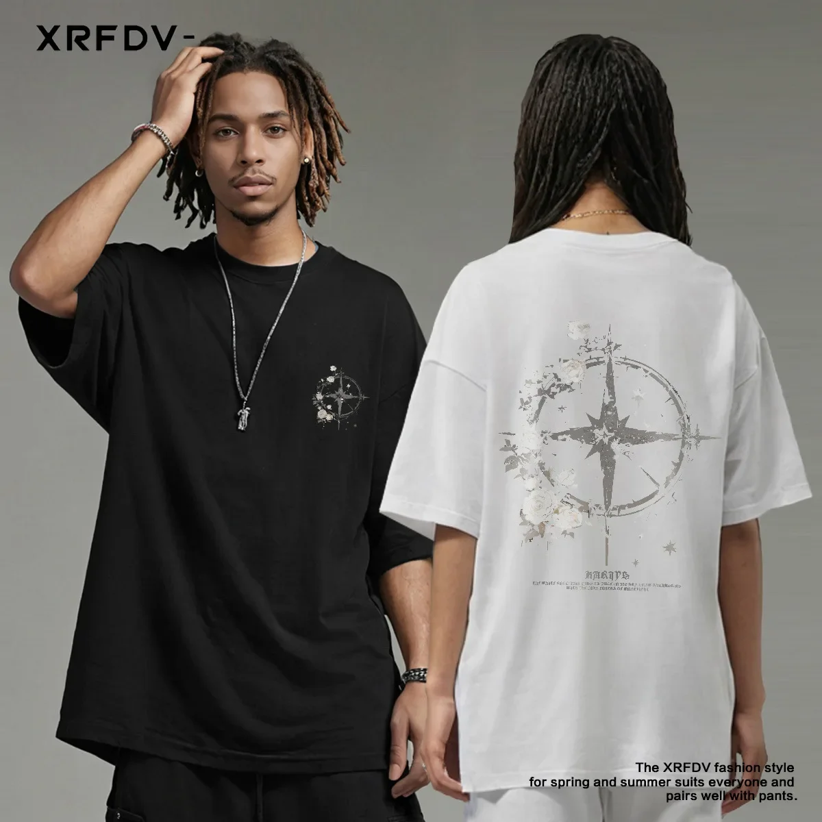 Men's Fashion 2024 Spring Summer Heavy Duty T-Shirt American Style Street Trendy Brand Printed Cotton Short Sleeves