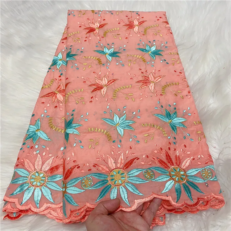 

5 Yard Swiss Voile Lace Fabric 2022 Latest Heavy Beaded Embroidery African 100% Cotton Popular Dubai Style For The Party 7L10133