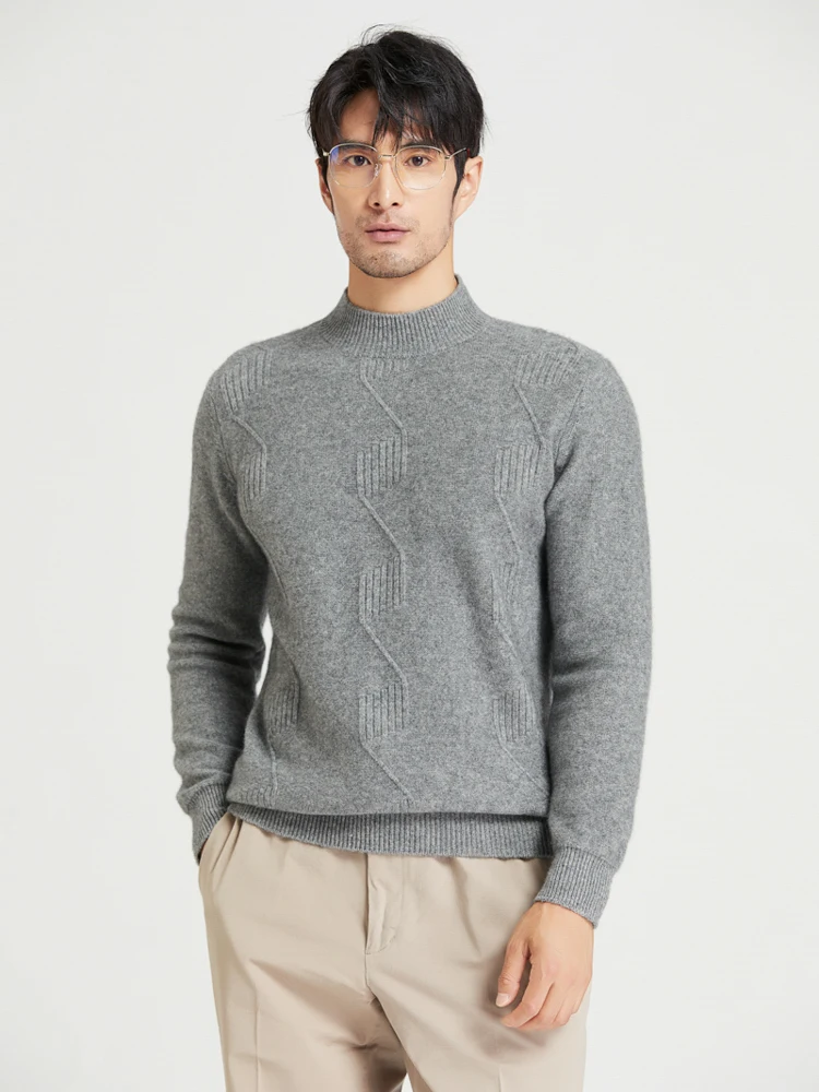 

Zocept Winter Fashion Solid Knitted Jacquard Men's Cashmere Sweater Casual Mock Neck Soft Warm High Quality Cashmere Pullover