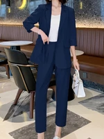 elegant woman trousers blazer pantsuits long sleeve female jacket pencil pants 2 piece set fashion korean business outfits