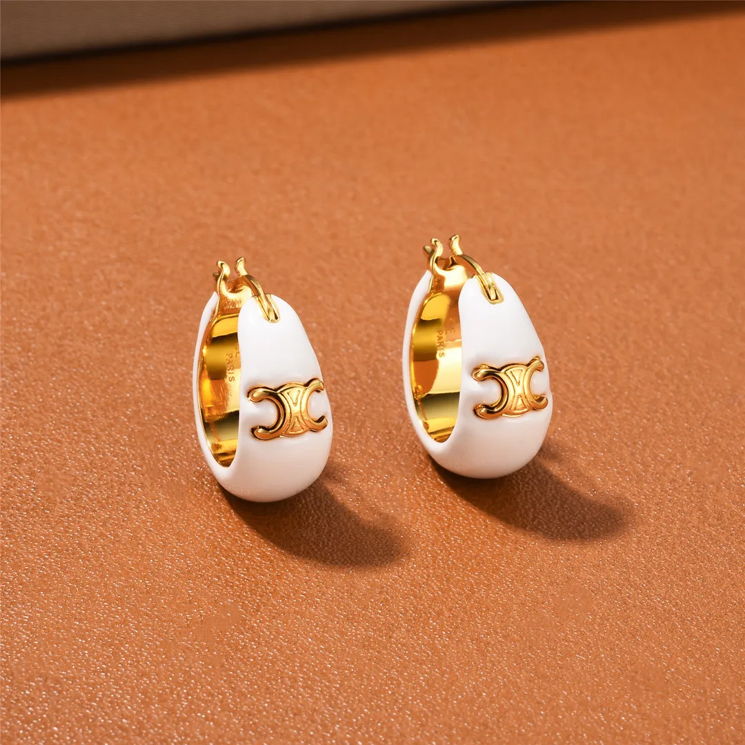 

Gold C Enamel Earrings Fashion White Jewelry Gifts for Women