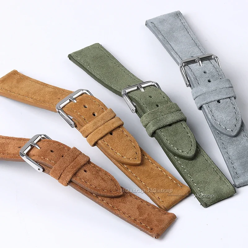 Фото Ремешок для часов Seiko из натуральной замши, винтажный сшитый браслет ручной работы для часов Rolex 18 мм 19 мм 20 мм 22 мм 24 мм №4