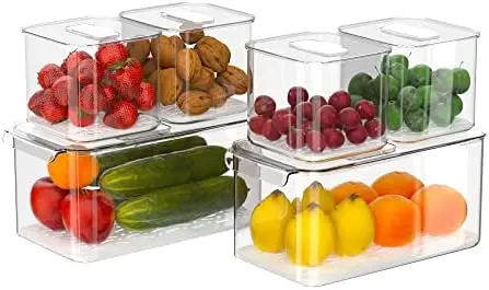 

Produce Saver Food Storage Bin Containers, Stackable Refrigerator Freezer Organizer Fresh Keeper Container with Vented Lids, 6 P