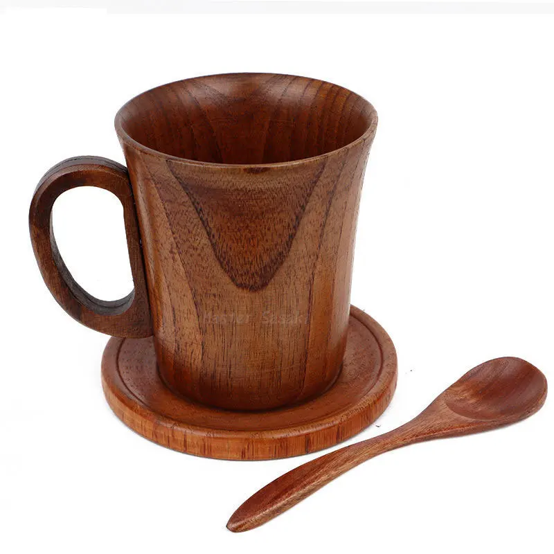 

3Pcs/set Jujube Wood Cup Handmade Natural Wooden Breakfast Beer Milk Drinkware Tea Coffee Cup Spoon Set Kitchen Tools Drinkware