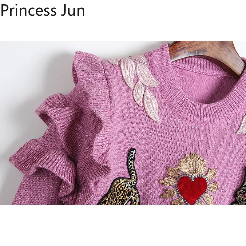 Женский винтажный свитер в дворцовом стиле пуловер с цветочной вышивкой и