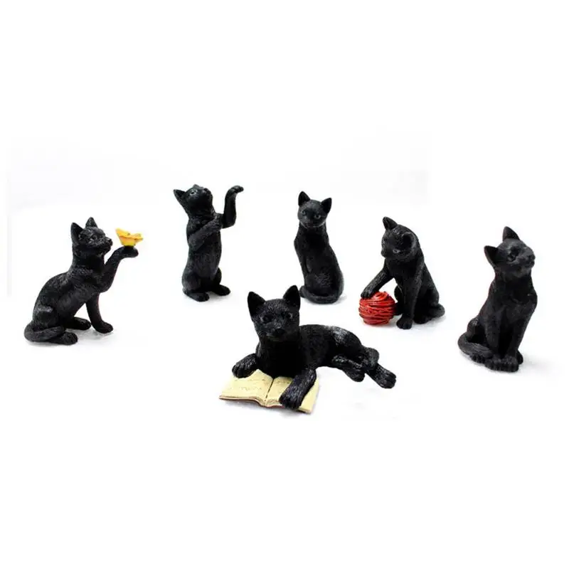 

6PCS Resin Miniature Luminous Eye Black Cat Resin Mini Landscape Flower Pot Plug-In Home Decoration Crafts Gift Garden Ornament