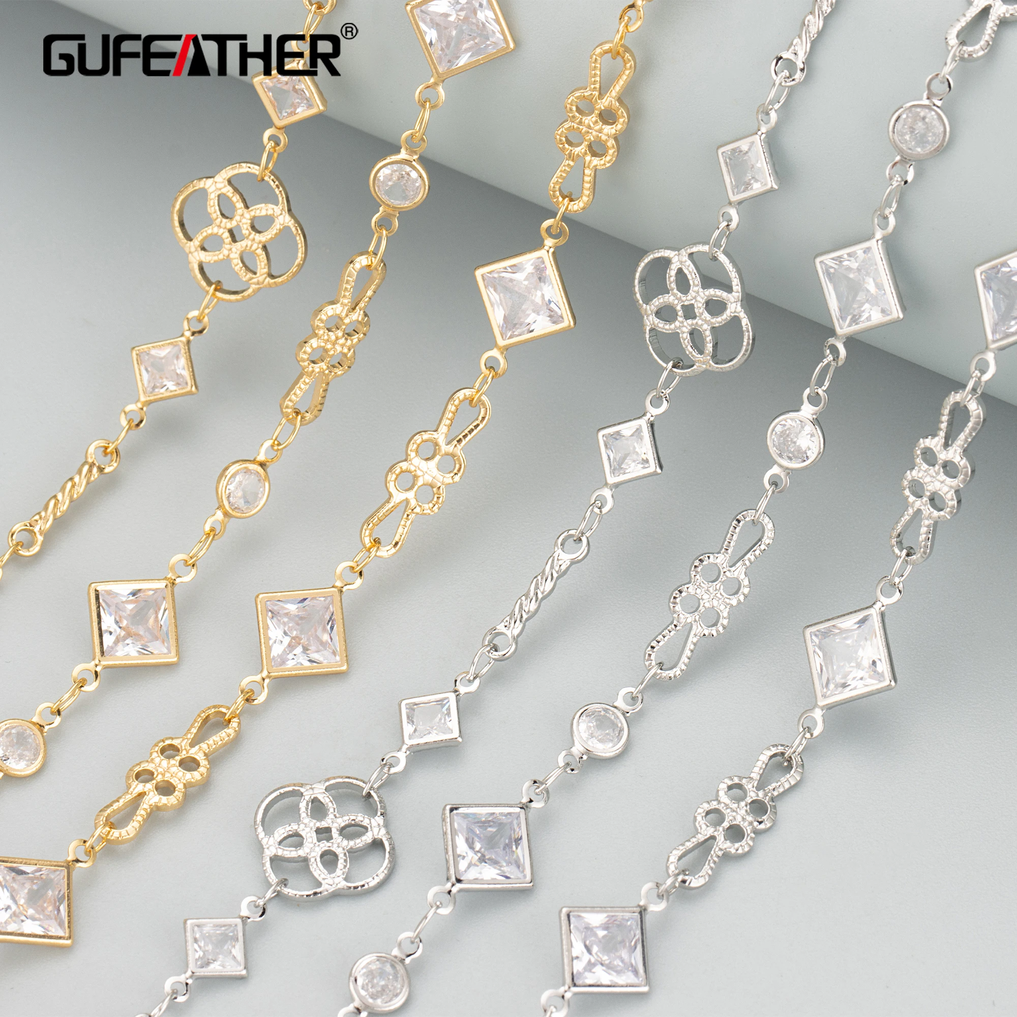 

GUFEATHER C327,chain,hand made,nickel free,18k gold rhodium plated,copper,zircons,jewelry making,diy bracelet necklace,1m/lot