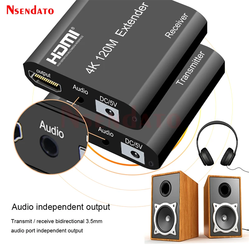 Extender HDMI RJ45 Aux Audio 4K 60M 120m over Cat6 Ethernet Network for PS4 apple PC laptop HDTV Monitor |