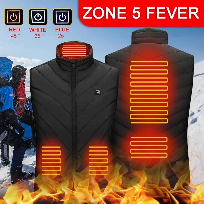 

Newest Men Women 5 Areas Heated Vest Coats Smart USB Electric Heated Jackets Thermal Warm Waistcoat Jacket Heating Hunting Vests