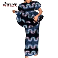 2 pcs set dashiki women clothes african print skirt set elegant puff sleeve pleated shirt and robe skirt african clothing wy9046