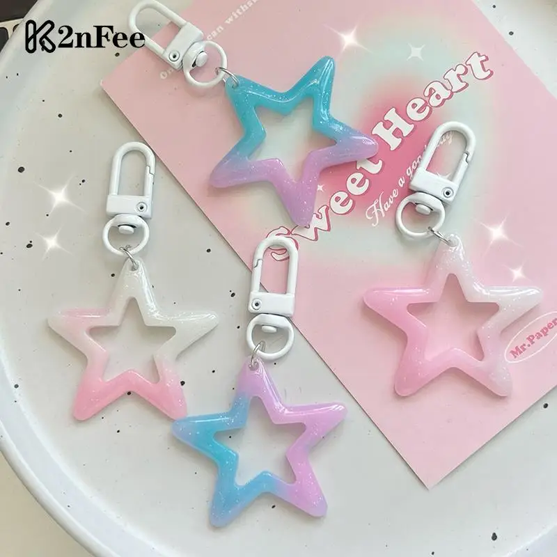 

1PCS Cute Hollow Star Key Holder Sweet Mixed Color Stars Keychain For Girls Bag Pendant Bags Decoration Accessories