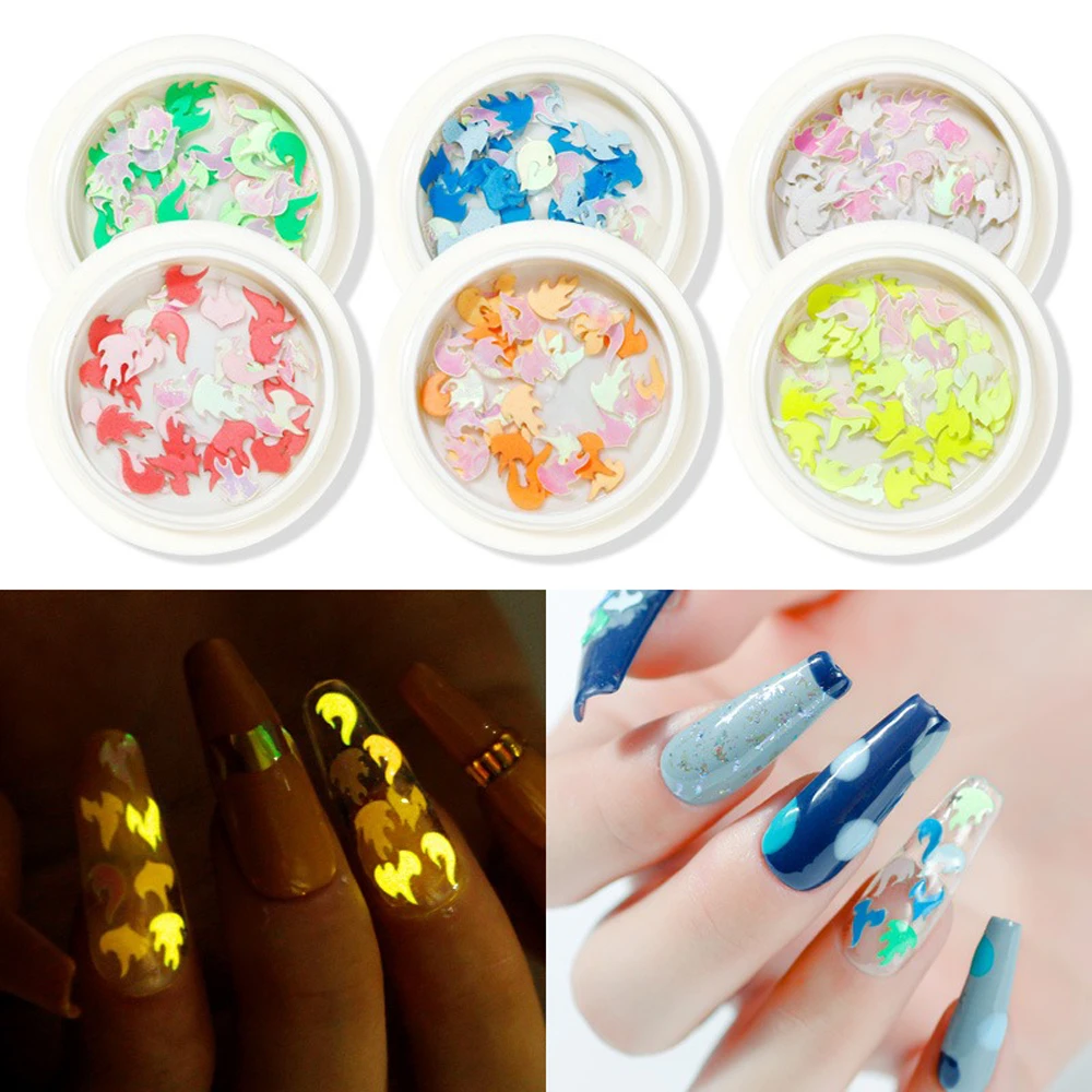 

1 Jar Wood Pulp Japanese/korea Nail Art Decoration Flame Slice 3D Film Nail Accessories Girls Women DIY Nail Press On Stickers #