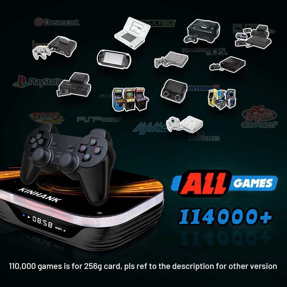 Ретро игровая консоль KINHANK X3 Plus с 114000 + играми 60 эмуляторами для PS1/PSP/DC/N64/MAME 4K