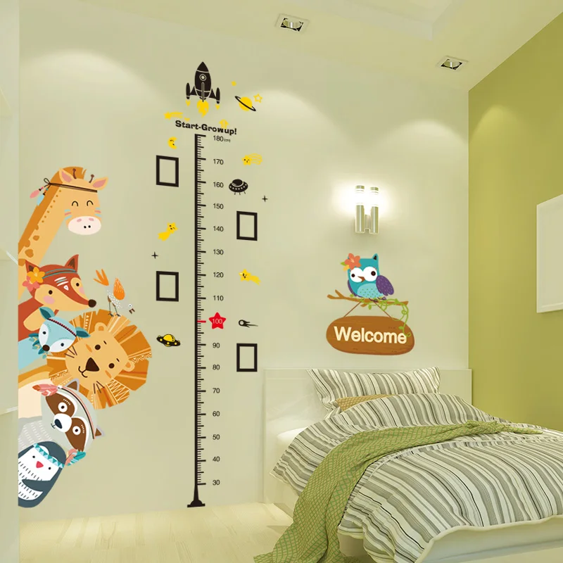 

[shijuekongjian] Cartoon Animals Wall Stickers DIY Height Measure Mural Decals for Kids Rooms Baby Bedroom Door Home Decoration