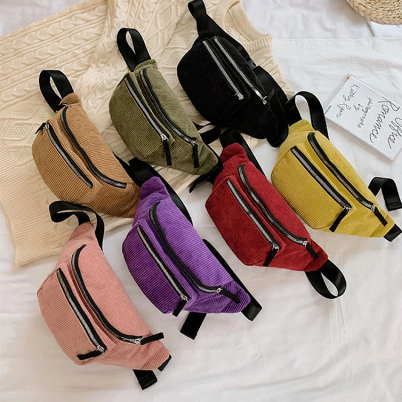 

Corduroy Waist Bag Designer Zipper Chest Bag Sport Travel Girl Waist Belt Bags Fashion Phone Waist Pack for Women fany pack sac