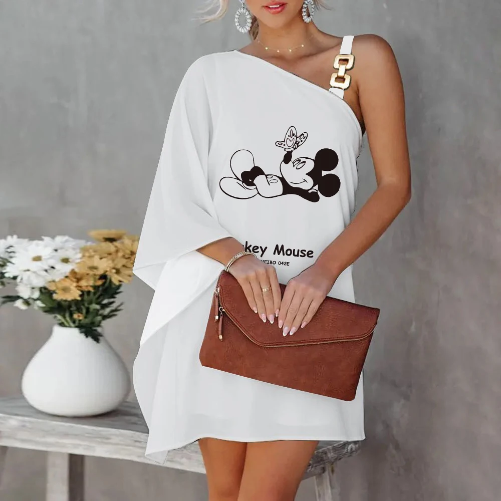 Summer Dresses Woman 2022 Offer Luxury Party Dress Elegant Dresses for Women One-Shoulder Mickey Diagonal Collar Disney Evening