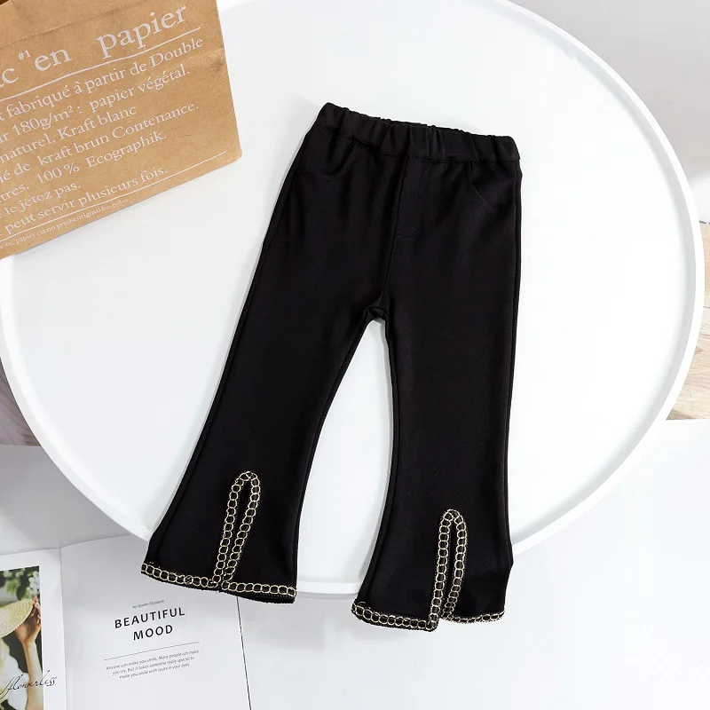 Брюки LYY-Girls2024 осенние новые кружевные брюки-бутлег с разрезом детские