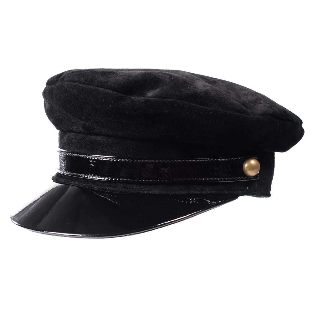 Winter Fashion Accessories Men Leather Hats Women Korean Suede Patent Leather Panelled Flat Student Caps Newsboy Beret Czapki