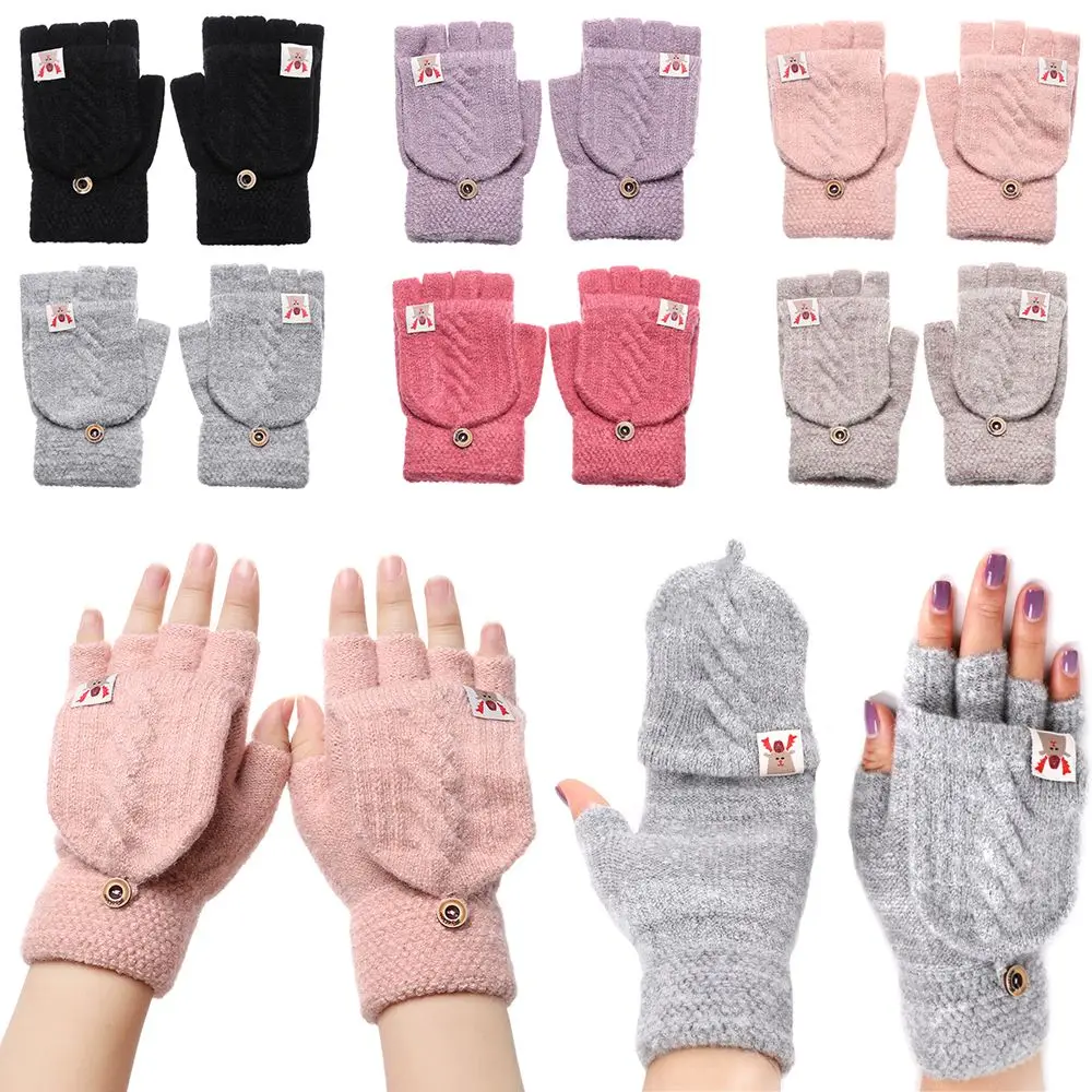 

Fingerless Half Capped 2 in 1 Mittens Unisex Winter Warm Knitted Gloves Thicken Warm Soft Elastic Gloves Christmas Gift