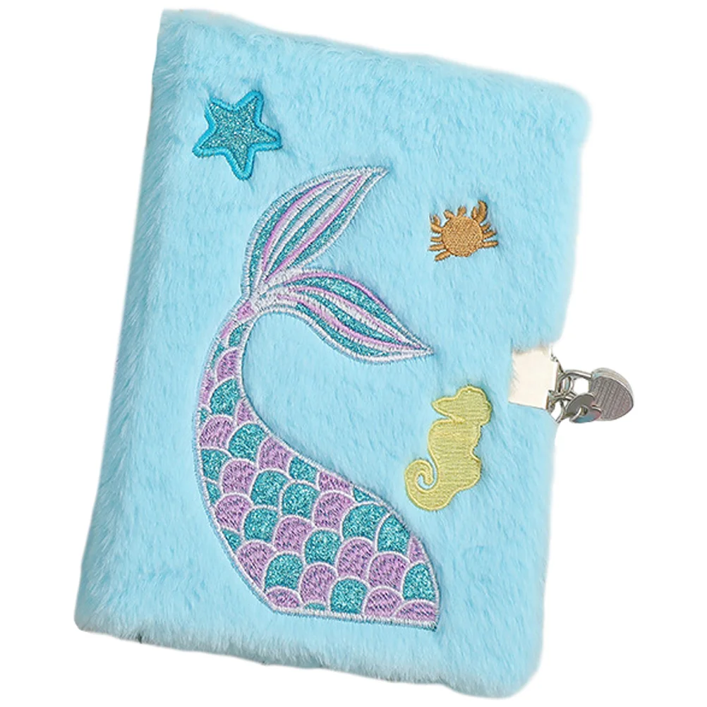 

Diary Lock Key Lockable Notebook Plush Notepad Gift Fluffy Notebooks Taking Paper Notes Cartoon Girl Mermaid