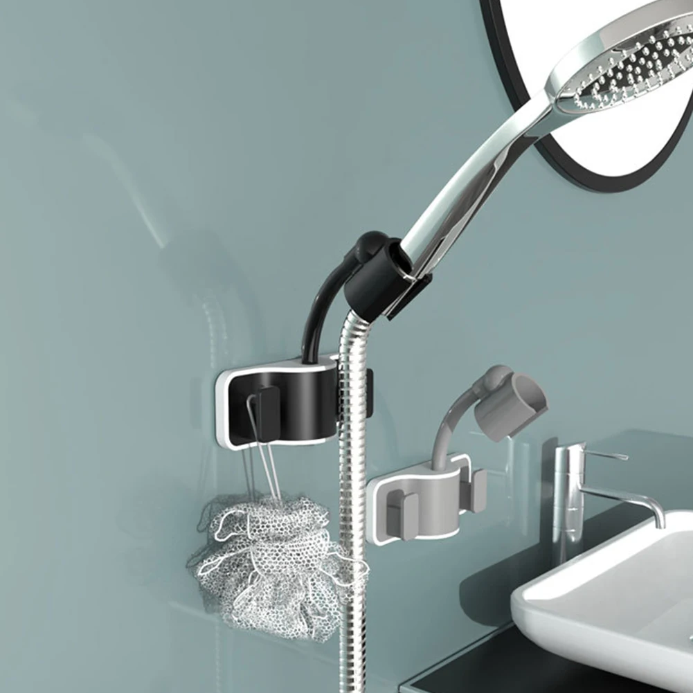 

360 Degree Rotation Shower Head Holder Double Hook Bathroom Bracket ABS With Sticker