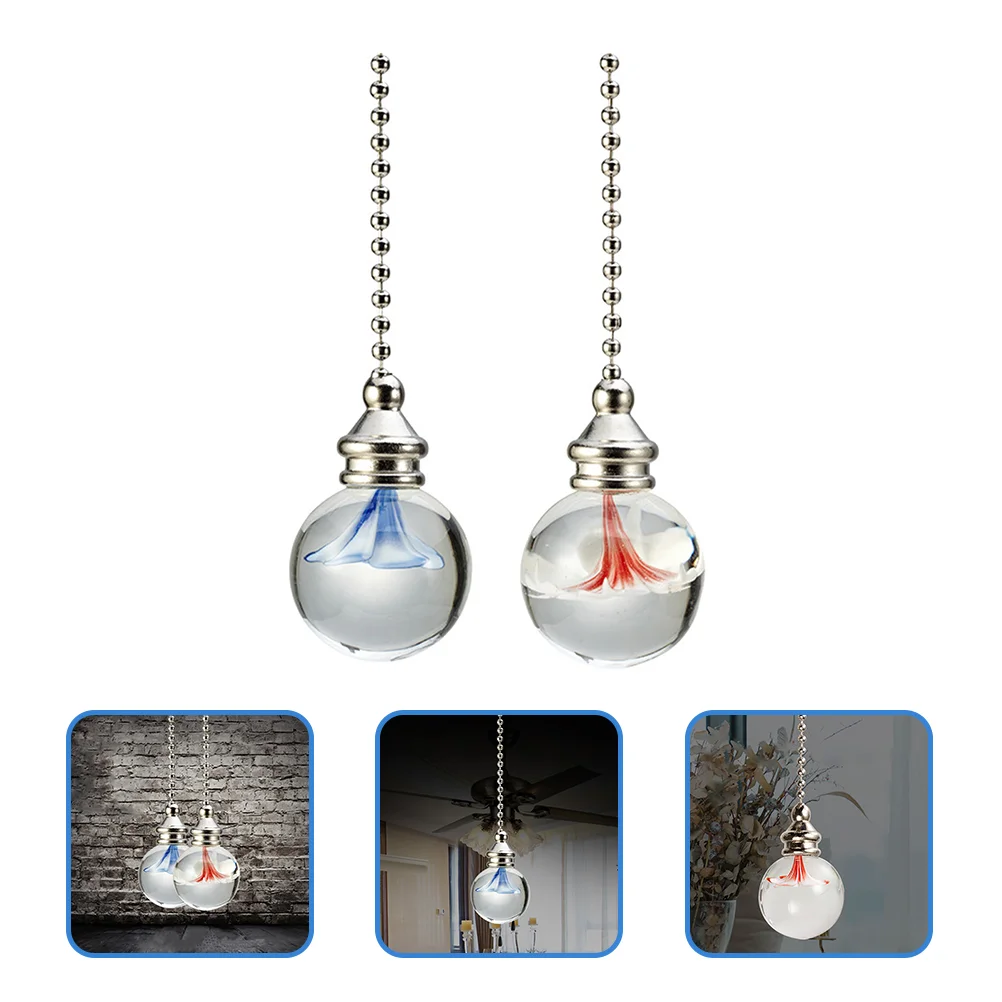 

2 Pcs Glass Ceiling Fan Chain Light Pull Blue Pendant Copper Extender Lamp Decorative