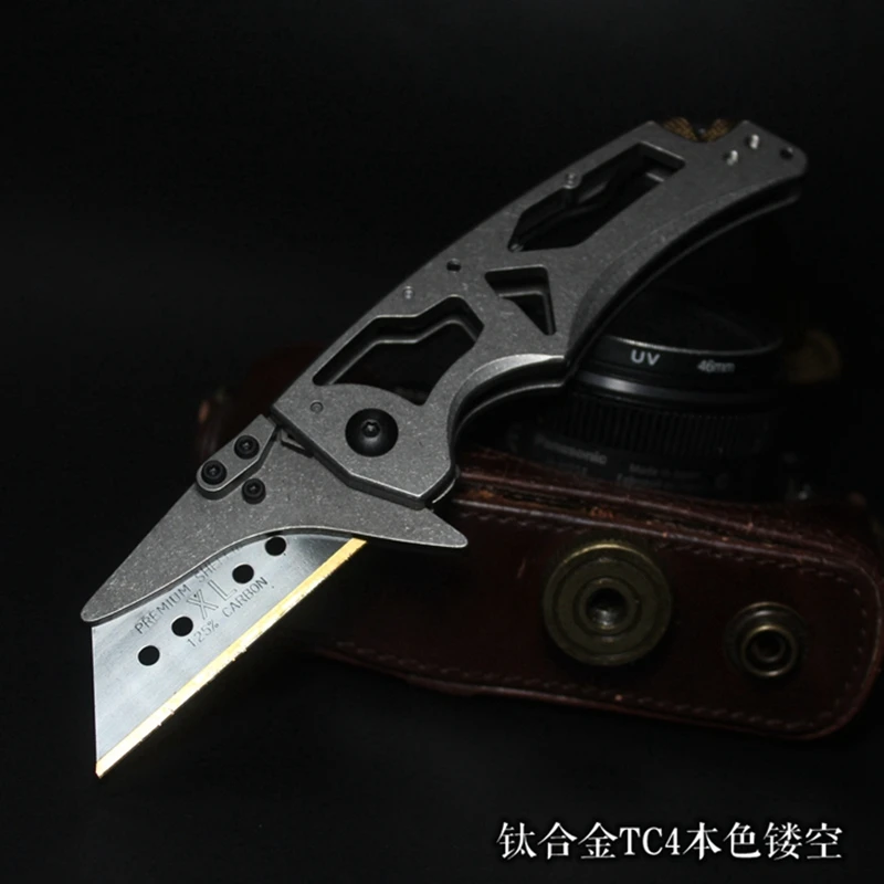EDC Titanium Alloy Handle Folding Knife Hollow Paper Cutting Art Blade Unpacking Camping Pocket Survival Outdoor |